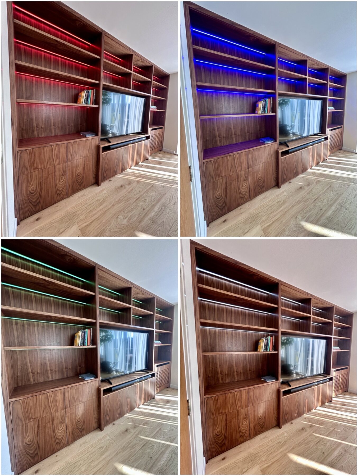 Colour-changing integrated display shelving