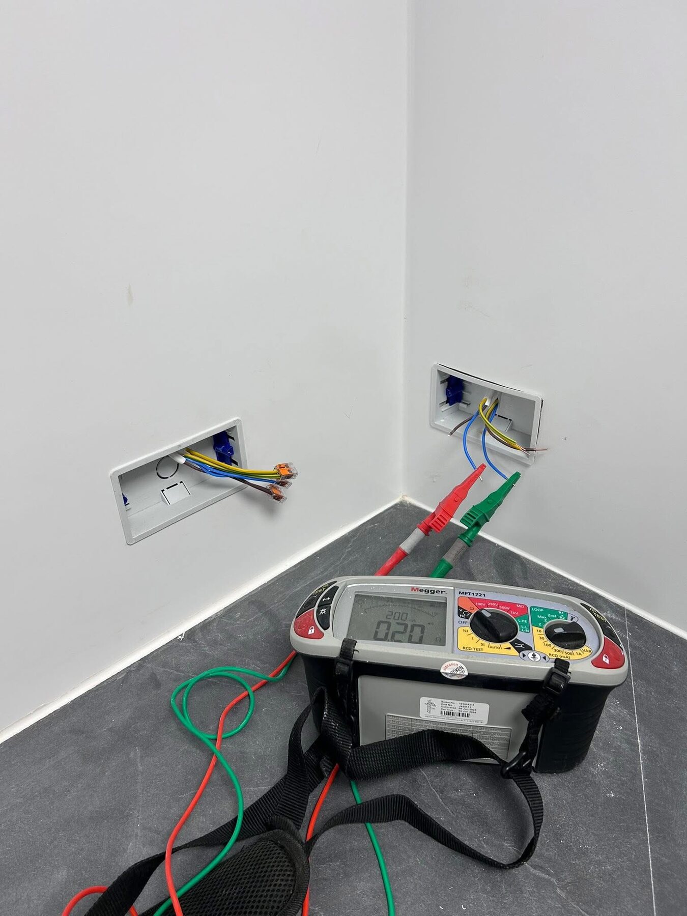 Electrical installation testing in progress
