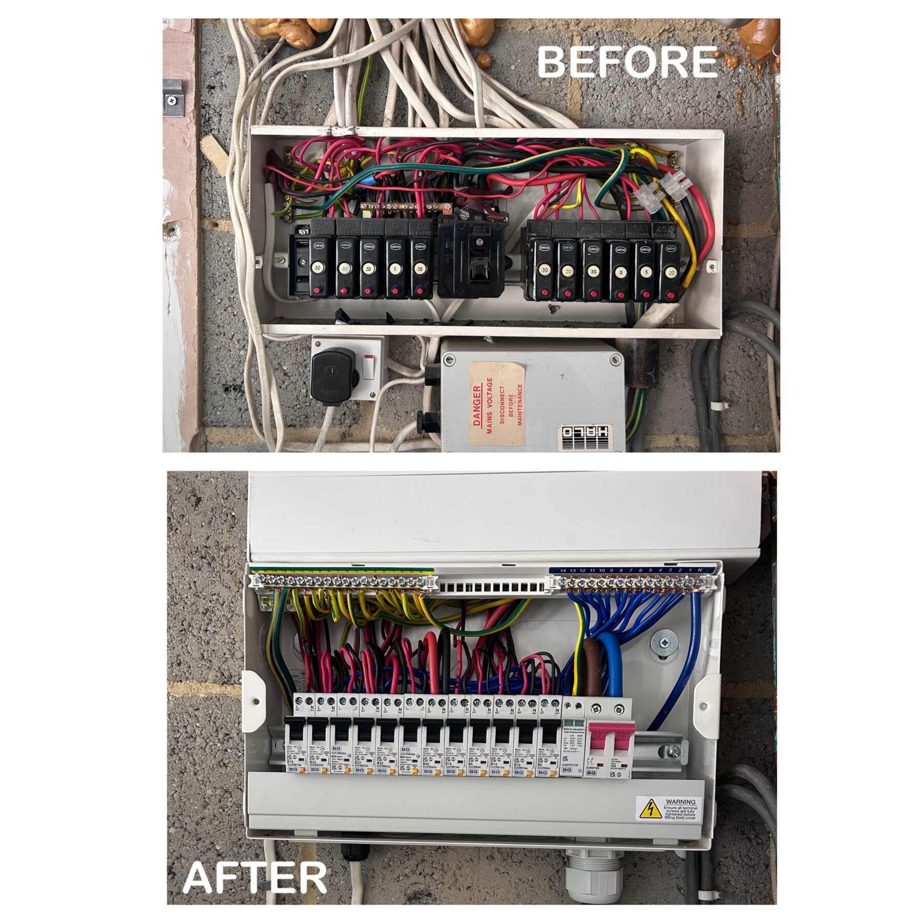 Before and after consumer unit upgrade